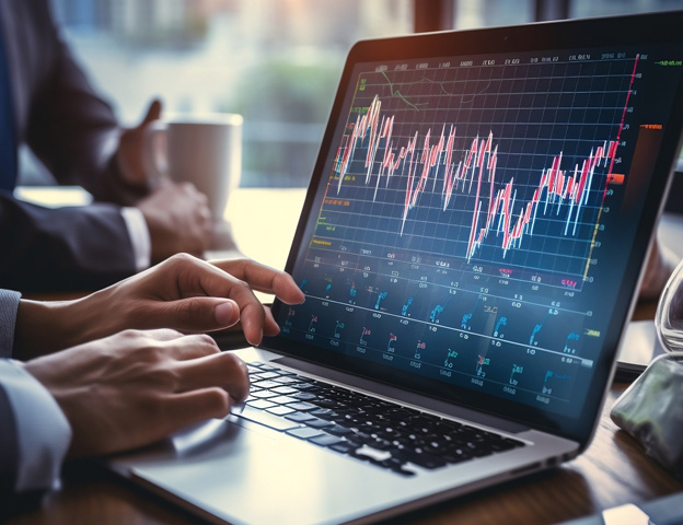 Close up image of a laptop with graphs