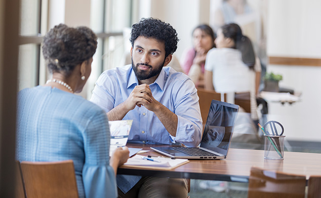 two people meeting