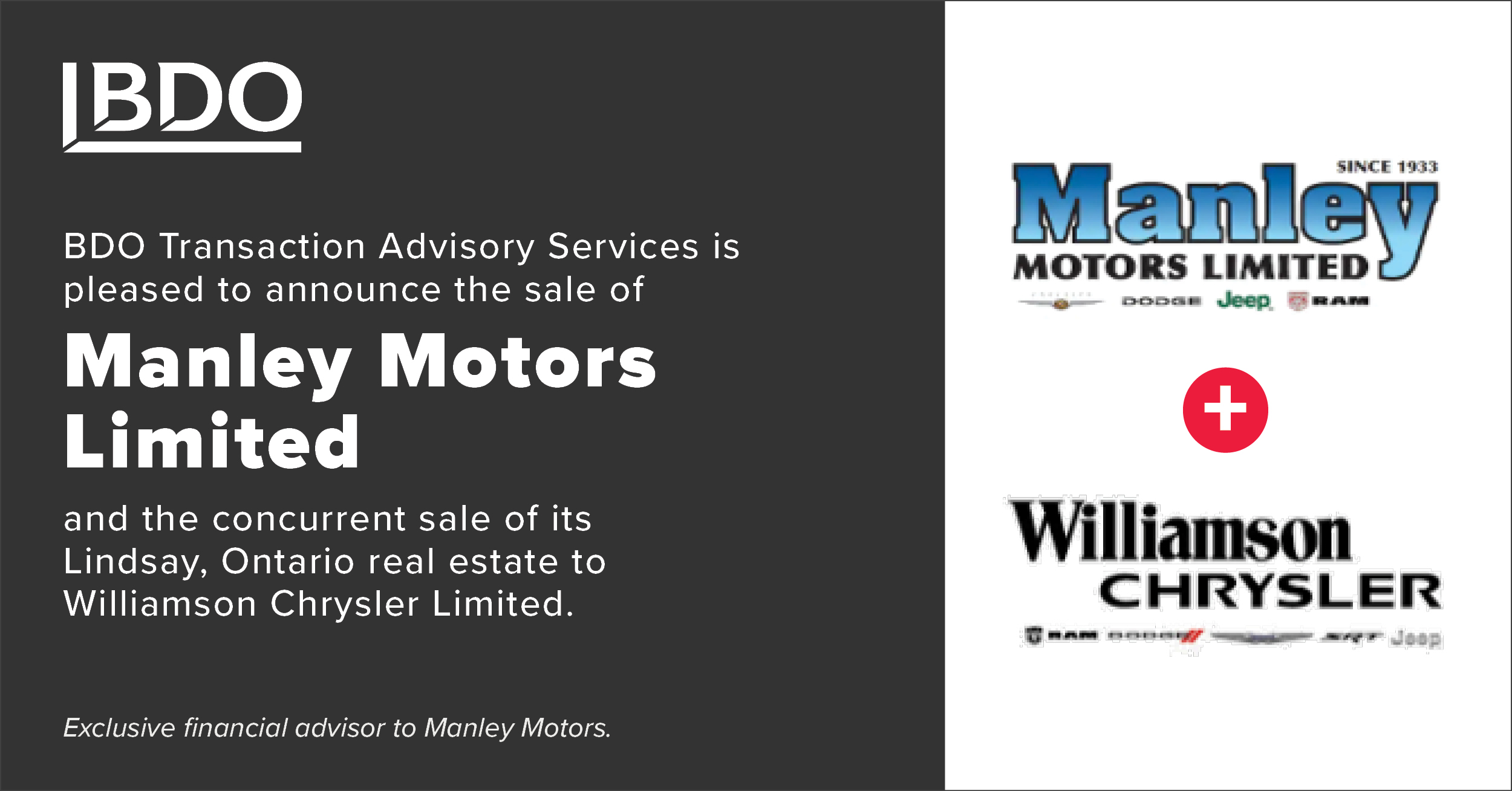 BDO Deals Manley Motors BDO Canada