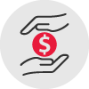 Icône d'un signe de dollar entre deux mains