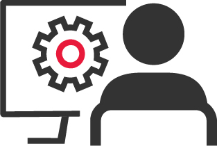 An icon of a person viewing information on a computer screen.
