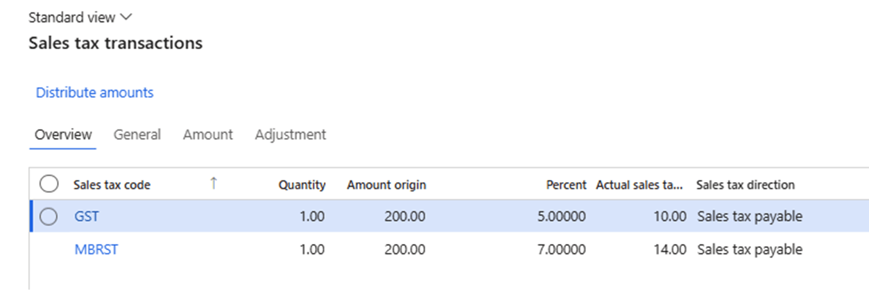 A screenshot of a table in Microsoft Dynamics 365 F&O depicting that the customer balance is calculated by adding the total and calculated sales tax.