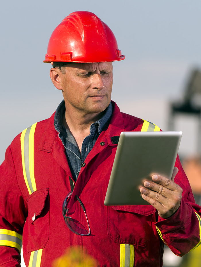 worker looking at ipad