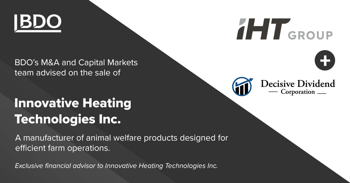 BDO Deals Innovative Heating Technologies Inc. BDO Canada