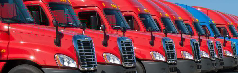 line of red trucks