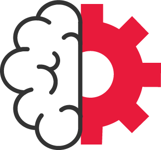 Moitié de dessin d’un cerveau humain et d’une moitié d’engrenage.  