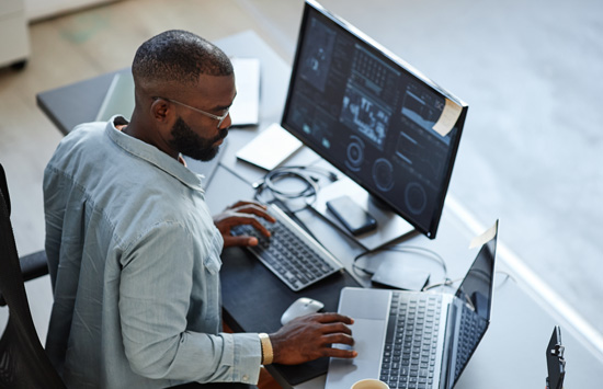 person looking at data on computer